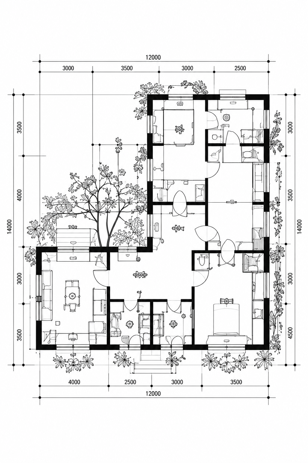 Architectural floor plan showing room layout, dimensions and directional zones